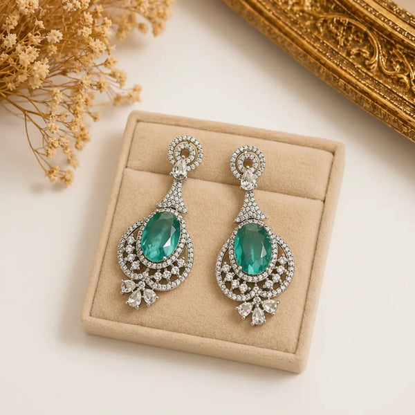 Luxury AD Diamond Black Stone Drop Earrings – Bridal Party Wear Jewellery - Imistyle Jewellery