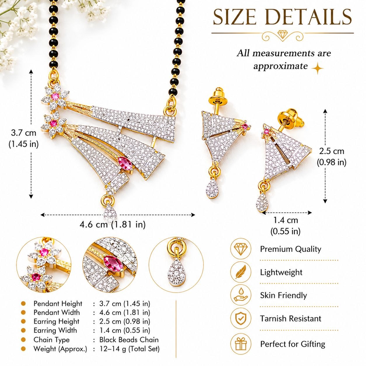 Luxury AD Fan Design Mangalsutra Set with Matching Earrings