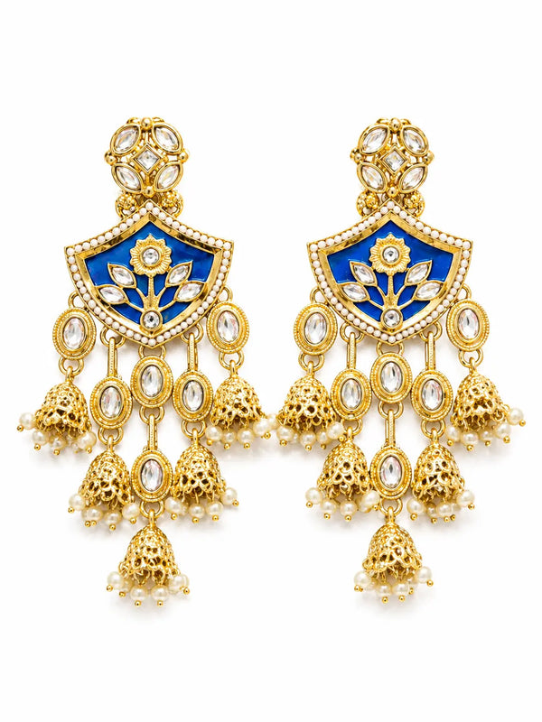 Royal Blue Kundan Pearl Jhumka Earrings for Women | Traditional Bridal Long Dangler Earrings IMISTYLE Jewellery - Imistyle Jewellery
