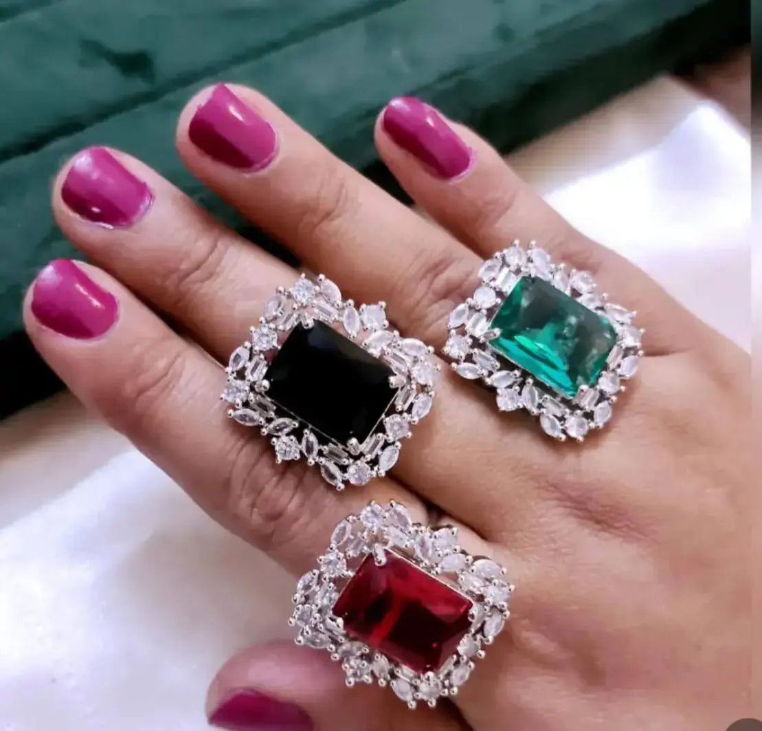 Luxury Square Stone Statement Ring for Women | Crystal Halo Adjustable Imitation Jewellery Ring | ImiStyleJewellery - Imistyle Jewellery