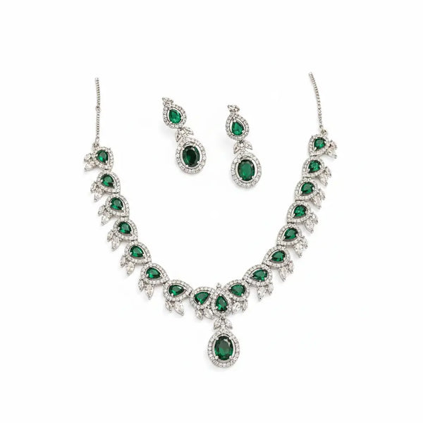 Emerald Green Luxury Necklace Set for Women | CZ Diamond Bridal Jewellery Set | ImiStyleJewellery - Imistyle Jewellery