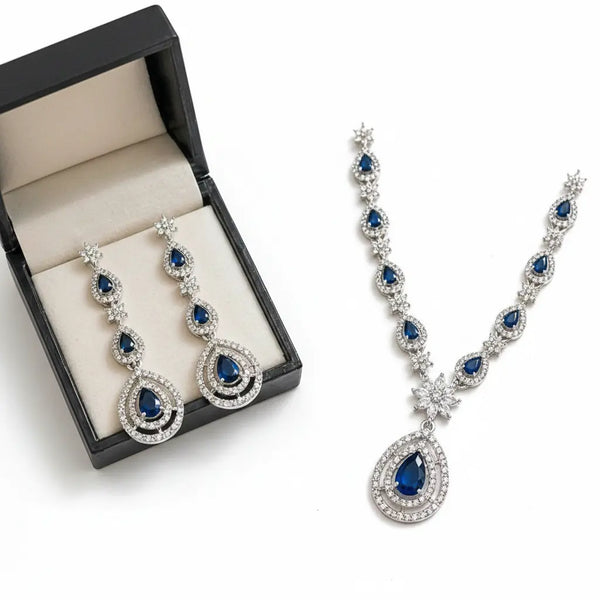 Teardrop Crystal Necklace Set for Women | Luxury Stone Imitation Jewellery Necklace Set with Earrings (Blue, Green, Red, Pink, White) – ImistyleJewellery - Imistyle Jewellery