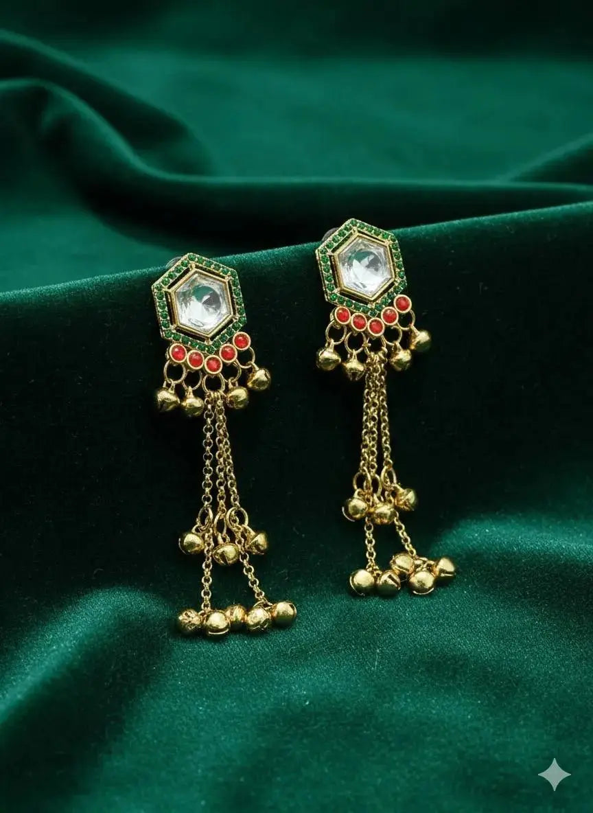 Traditional Gold Kundan Long Earrings for Women | Pearl Chain Hanging Ethnic Earrings Imitation Jewellery | ImiStyleJewellery - Imistyle Jewellery