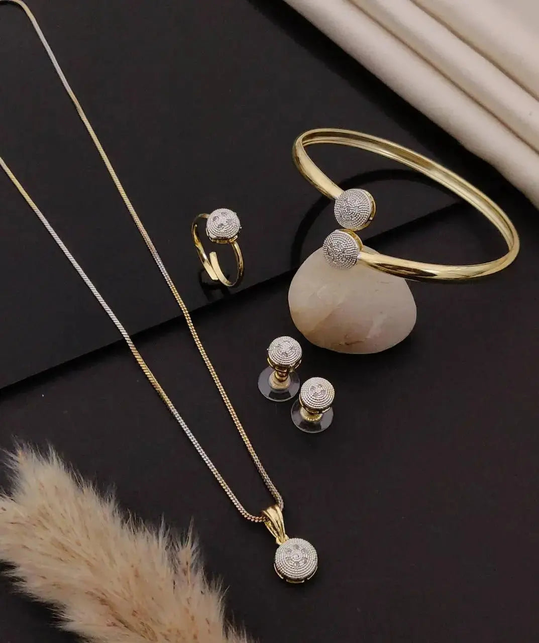 Elegant Gold Plated Minimal Jewellery Set for Women | Necklace, Bracelet, Ring & Earrings Combo Imitation Jewellery | ImiStyleJewellery - Imistyle Jewellery