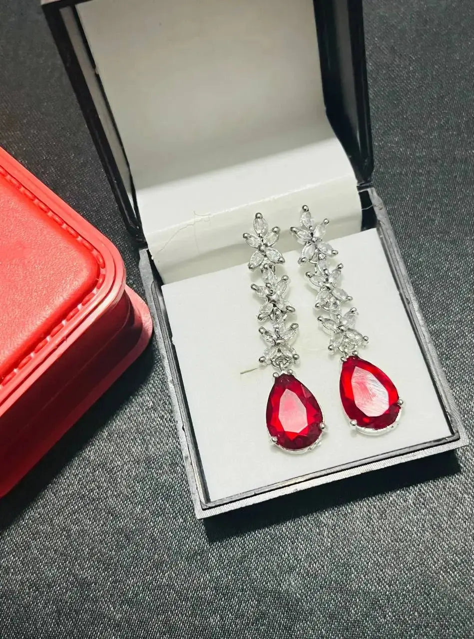 Teardrop Long Dangle Earrings for Women | Elegant Imitation Jewellery Stone Earrings (Red, Pink, Green, Blue, Yellow) – ImistyleJewellery - Imistyle Jewellery