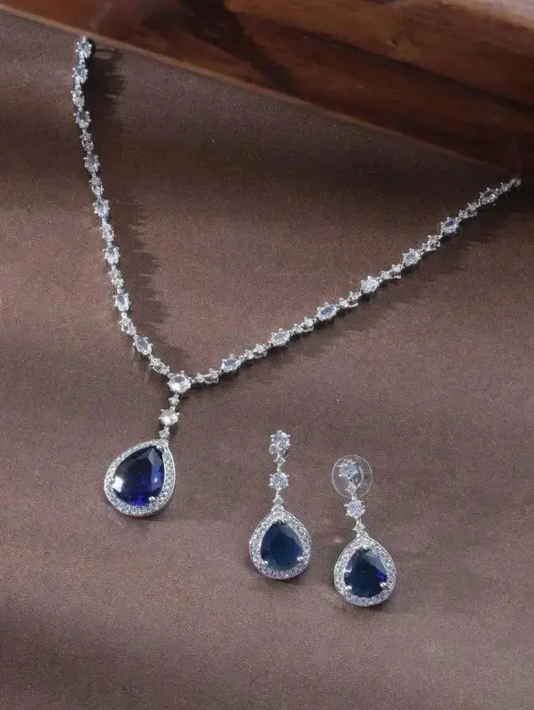 Emerald Green Drop Necklace Set for Women | CZ Diamond Pendant & Earrings Set | ImiStyleJewellery - Imistyle Jewellery