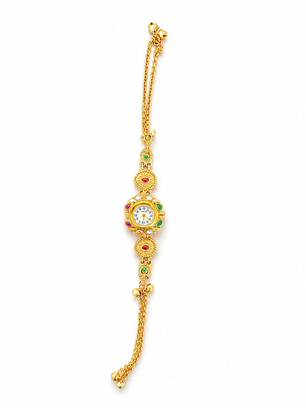 Luxury Traditional Gold Bracelet Watch for Women with Kundan Stones & Beads | Ethnic Designer Wrist Watch – IMISTYLE Jewellery - Imistyle Jewellery