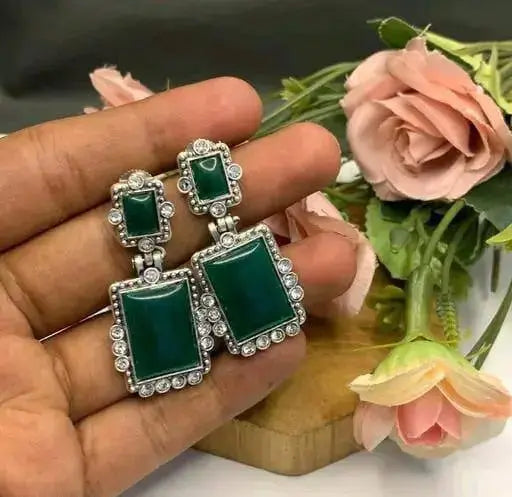 Emerald Green Statement Earrings for Women | Rectangle Crystal Drop Earrings Imitation Jewellery | ImiStyleJewellery - Imistyle Jewellery