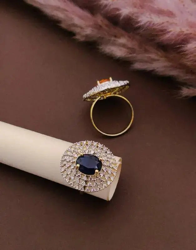 Luxury Blue Stone Statement Ring for Women | Gold Plated CZ Adjustable Ring | ImiStyleJewellery - Imistyle Jewellery