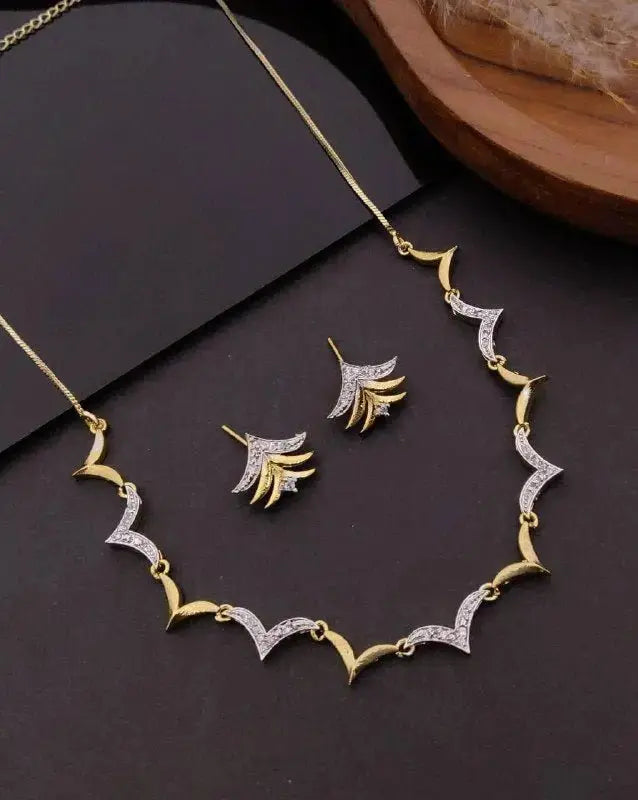Modern Gold CZ Necklace Set for Women | Geometric Designer Pendant & Earrings Set | ImiStyleJewellery - Imistyle Jewellery