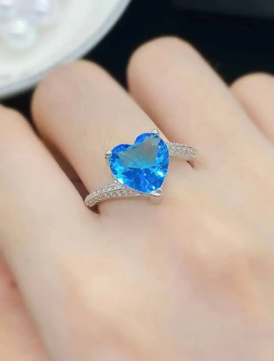 Blue Heart Stone Ring for Women | CZ Diamond Adjustable Ring | Luxury Imitation Jewellery - Imistyle Jewellery
