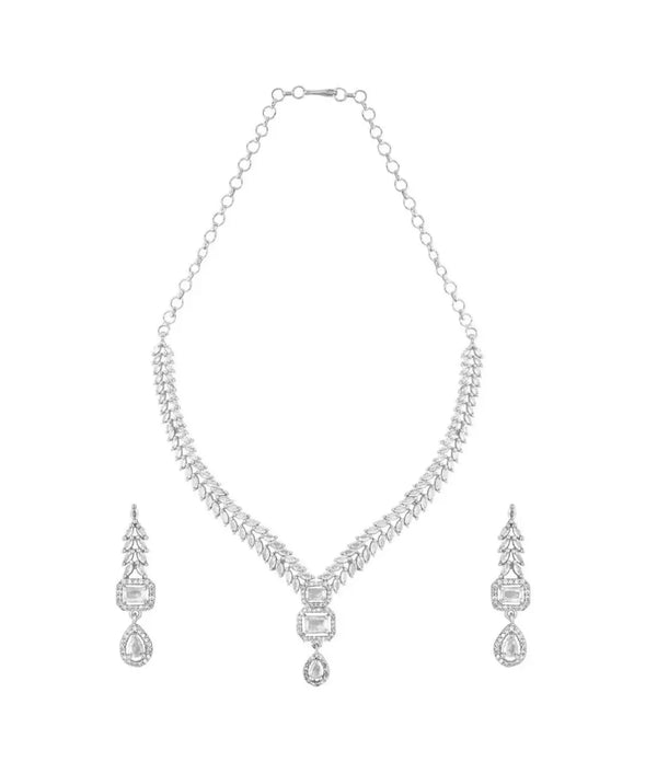 Elegant AD Diamond Necklace Set with Drop Earrings for Women | Party & Wedding Jewellery - Imistyle Jewellery