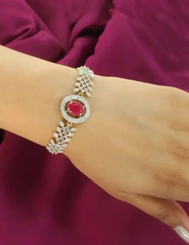 Pink Stone Diamond Bracelet for Women | Elegant CZ Adjustable Bracelet - Imistyle Jewellery