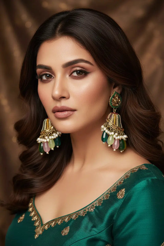 Multicolor Jhumka Earrings with Pearl Drops | Traditional Kundan Style Ethnic Jewellery for Women | ImiStyleJewellery - Imistyle Jewellery