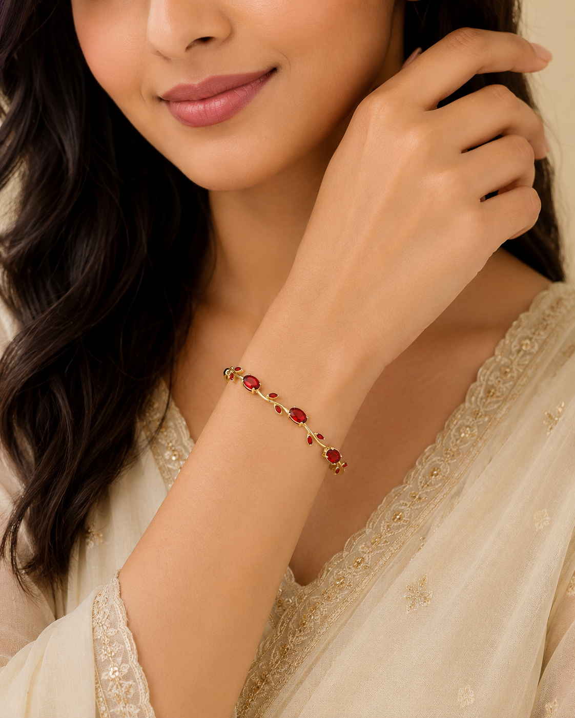 Luxury Tulip Red Crystal Gold Plated Bracelet
