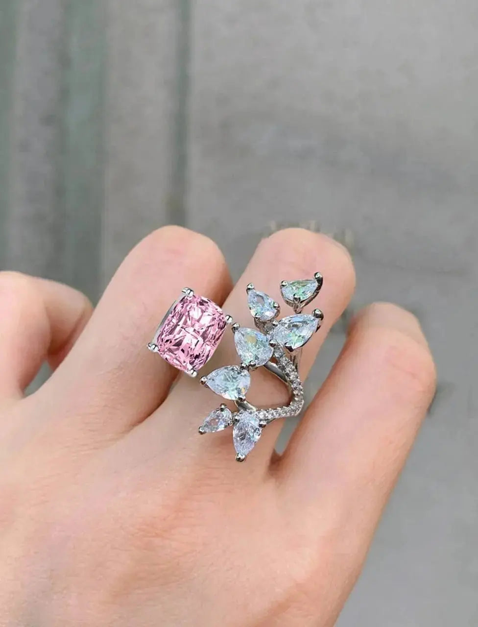 Designer Pink Stone Floral Ring for Women | Adjustable Statement Crystal Ring | Premium Imitation Jewellery | ImiStyleJewellery - Imistyle Jewellery