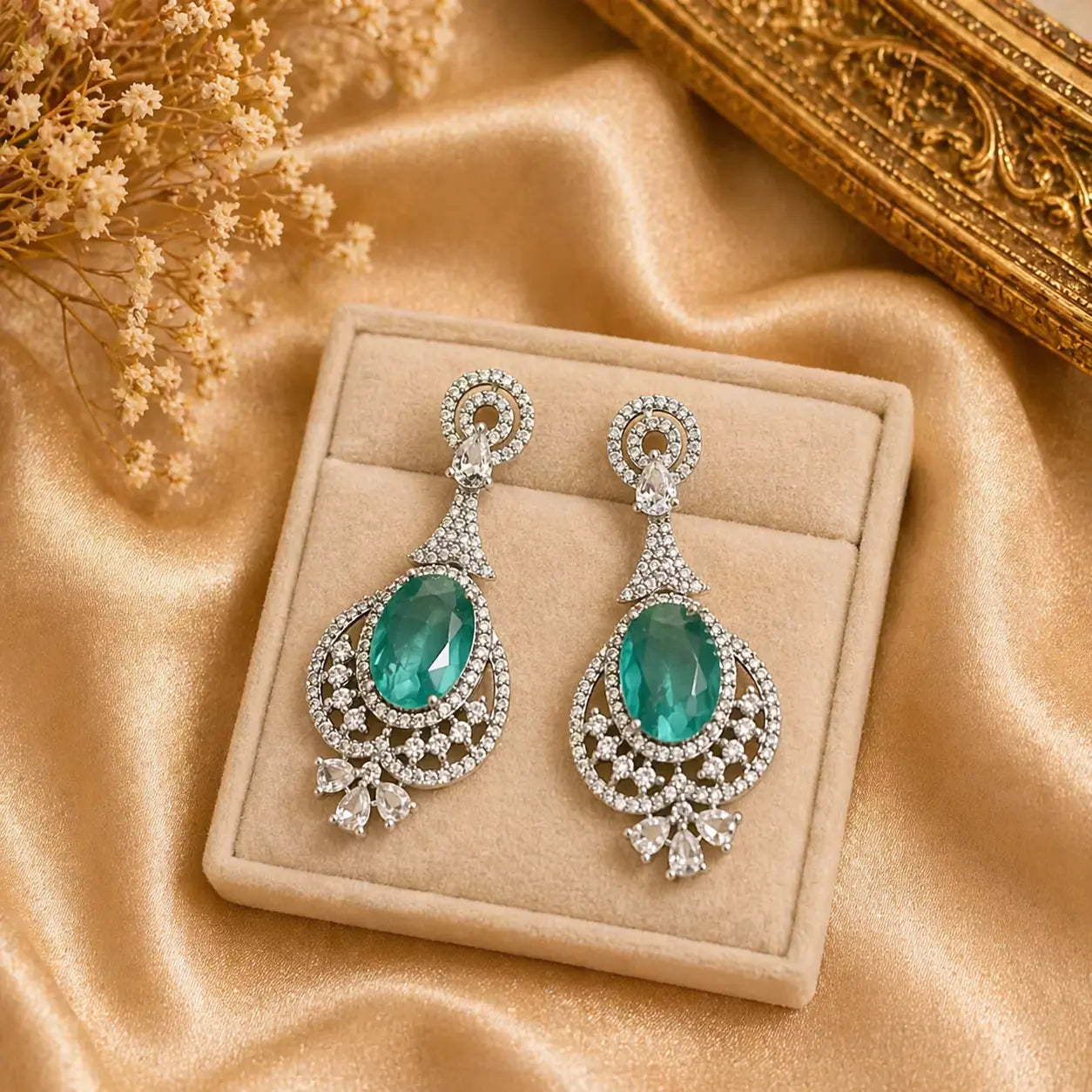 Luxury AD Diamond Black Stone Drop Earrings – Bridal Party Wear Jewellery - Imistyle Jewellery
