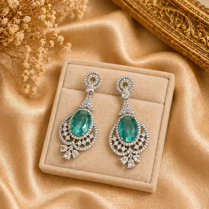 Luxury AD Diamond Black Stone Drop Earrings – Bridal Party Wear Jewellery - Imistyle Jewellery