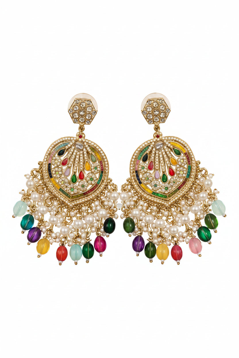 Multicolor Pearl Drop Chandbali Earrings for Women | Traditional Meenakari Style Imitation Jewellery | ImiStyleJewellery - Imistyle Jewellery