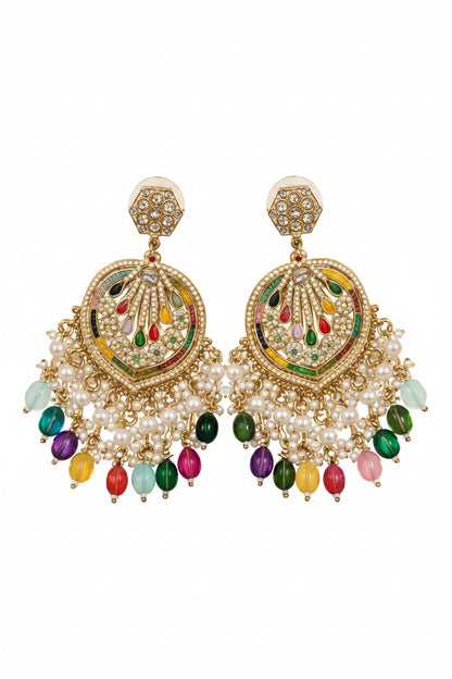 Multicolor Pearl Drop Chandbali Earrings for Women | Traditional Meenakari Style Imitation Jewellery | ImiStyleJewellery - Imistyle Jewellery