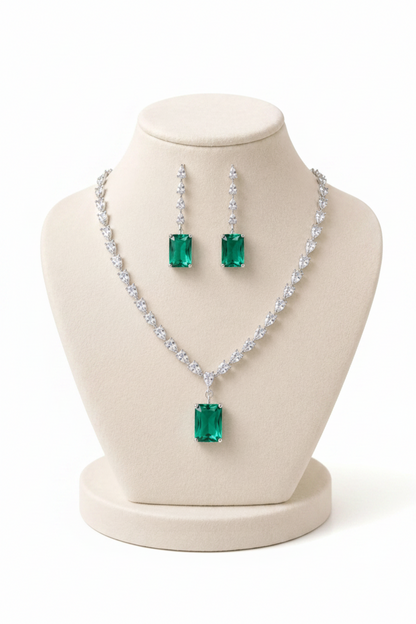 Luxury emerald green crystal necklace and earrings set for women, bridal wedding jewelry with sparkling stones