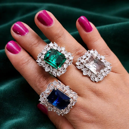 Luxury Square Stone Statement Ring for Women | Crystal Halo Adjustable Imitation Jewellery Ring | ImiStyleJewellery - Imistyle Jewellery