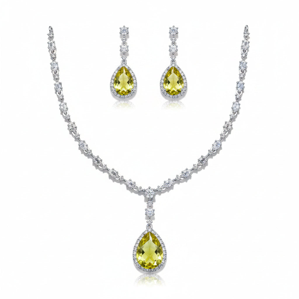Elegant Emerald Teardrop Necklace Set with Earrings | Minimal Luxury Imitation Jewellery for Women | ImiStyleJewellery - Imistyle Jewellery