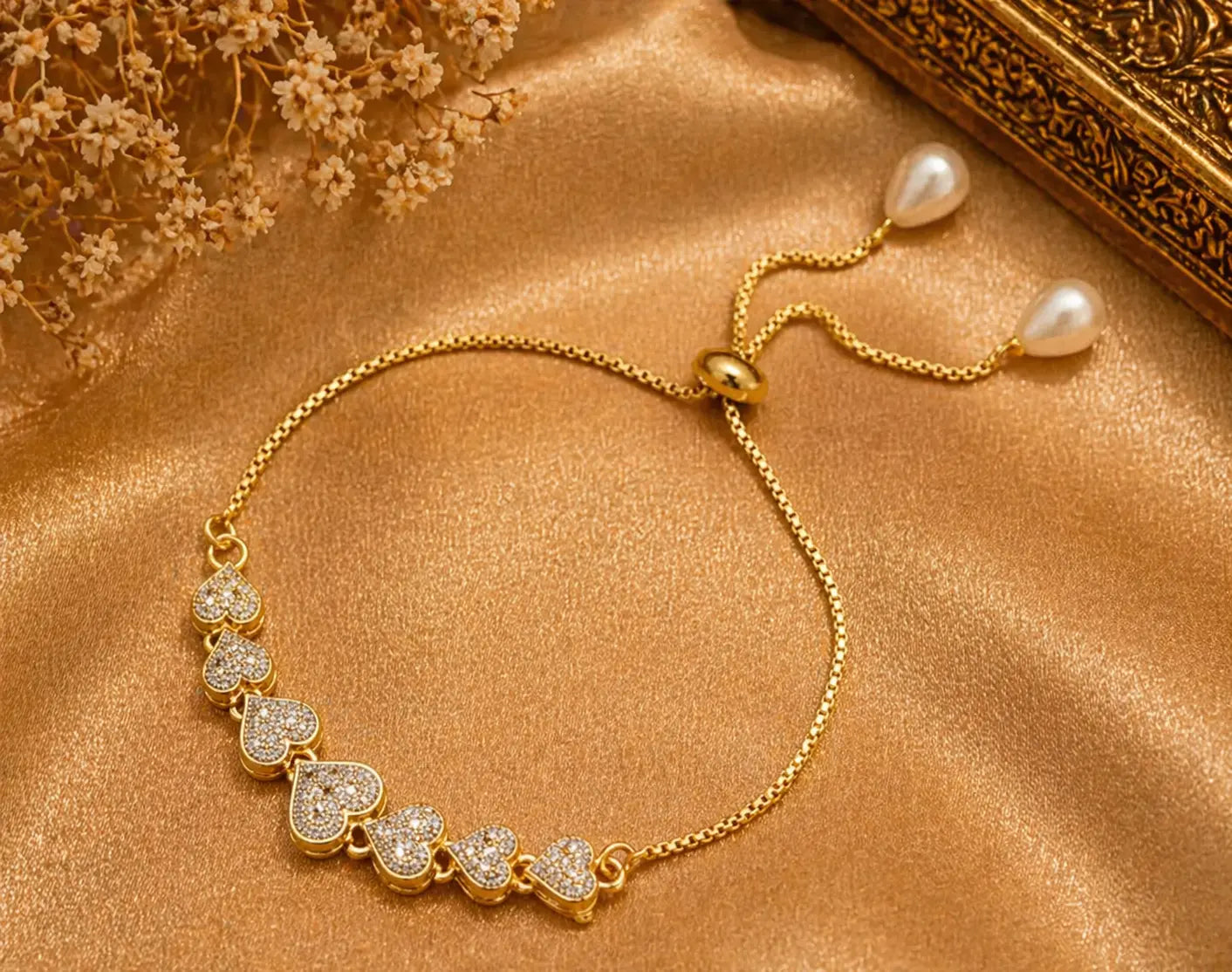 Heart Charm Adjustable Bracelet for Women | Elegant Imitation Jewellery Gold Plated Heart Bracelet – ImistyleJewellery - Imistyle Jewellery