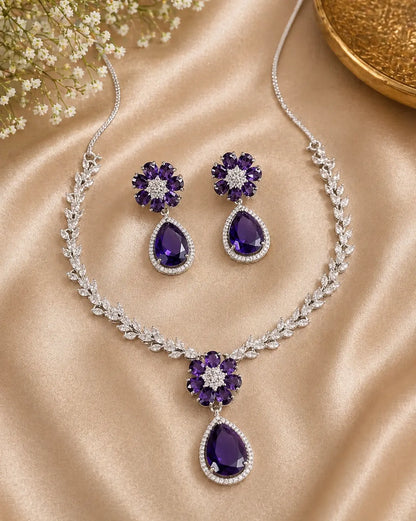 Luxury Red Teardrop Floral Necklace Set for Women | Crystal Leaf Chain Earrings Imitation Jewellery | ImiStyleJewellery - Imistyle Jewellery