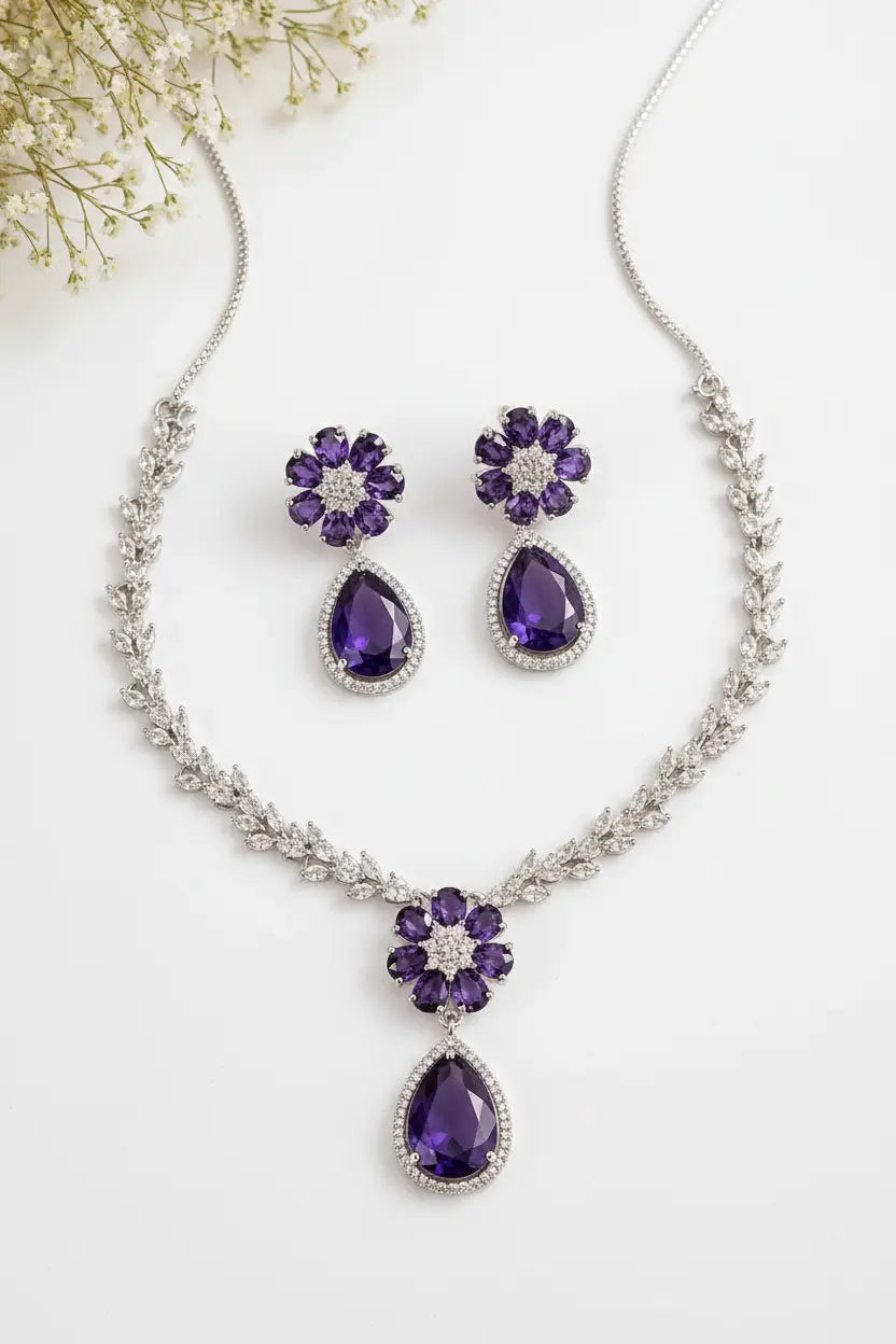 Luxury Red Teardrop Floral Necklace Set for Women | Crystal Leaf Chain Earrings Imitation Jewellery | ImiStyleJewellery - Imistyle Jewellery