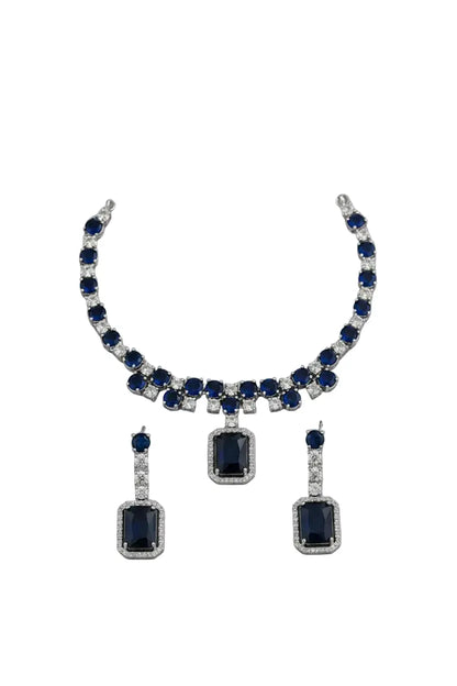 Luxury Rectangle Stone Necklace Set with Earrings | CZ Diamond Jewellery Set (Blue, Red, Pink, Green) - Imistyle Jewellery