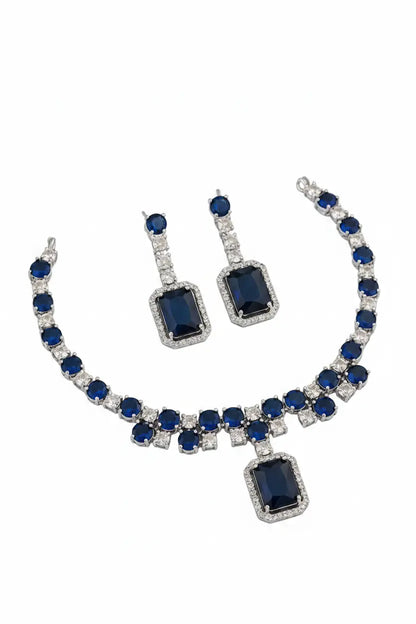 Luxury Rectangle Stone Necklace Set with Earrings | CZ Diamond Jewellery Set (Blue, Red, Pink, Green) - Imistyle Jewellery