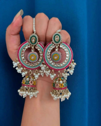 Traditional Multicolor Jhumka Earrings for Women | Pearl Hanging Ethnic Chandbali Earrings Imitation Jewellery | ImiStyleJewellery - Imistyle Jewellery