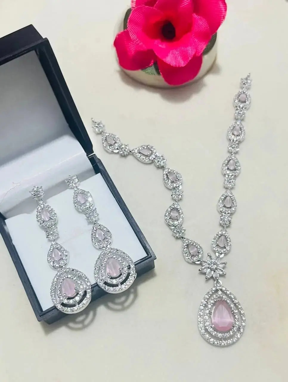 Teardrop Crystal Necklace Set for Women | Luxury Stone Imitation Jewellery Necklace Set with Earrings (Blue, Green, Red, Pink, White) – ImistyleJewellery - Imistyle Jewellery