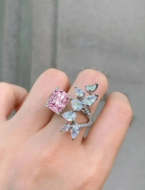 Designer Pink Stone Floral Ring for Women | Adjustable Statement Crystal Ring | Premium Imitation Jewellery | ImiStyleJewellery - Imistyle Jewellery