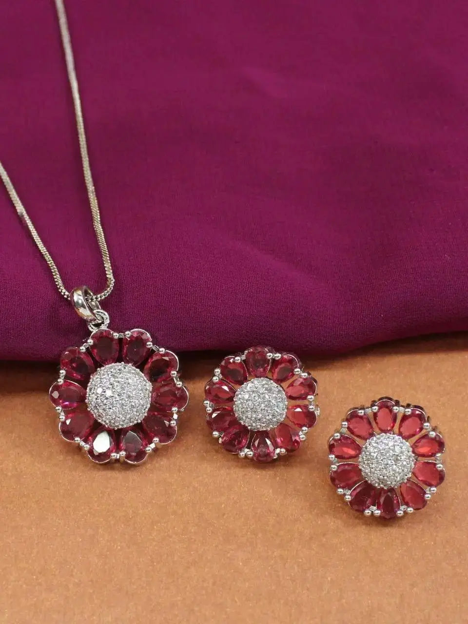 Elegant Blue Floral Pendant Set for Women | Crystal Round Necklace & Stud Earrings Imitation Jewellery | ImiStyleJewellery - Imistyle Jewellery