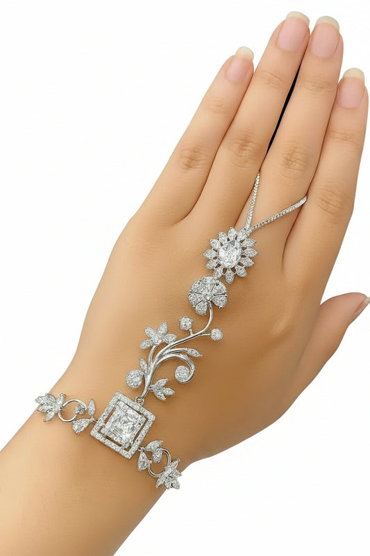 Luxury Floral Hand Harness Bracelet for Women | Crystal Ring Bracelet Slave Jewellery Imitation Jewellery | ImiStyleJewellery - Imistyle Jewellery