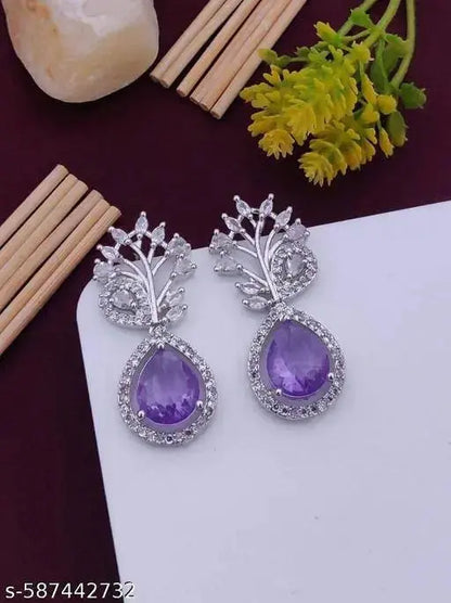 Elegant Pink Teardrop American Diamond Earrings | Leaf Design Party Wear Jewellery for Women | ImiStyleJewellery - Imistyle Jewellery