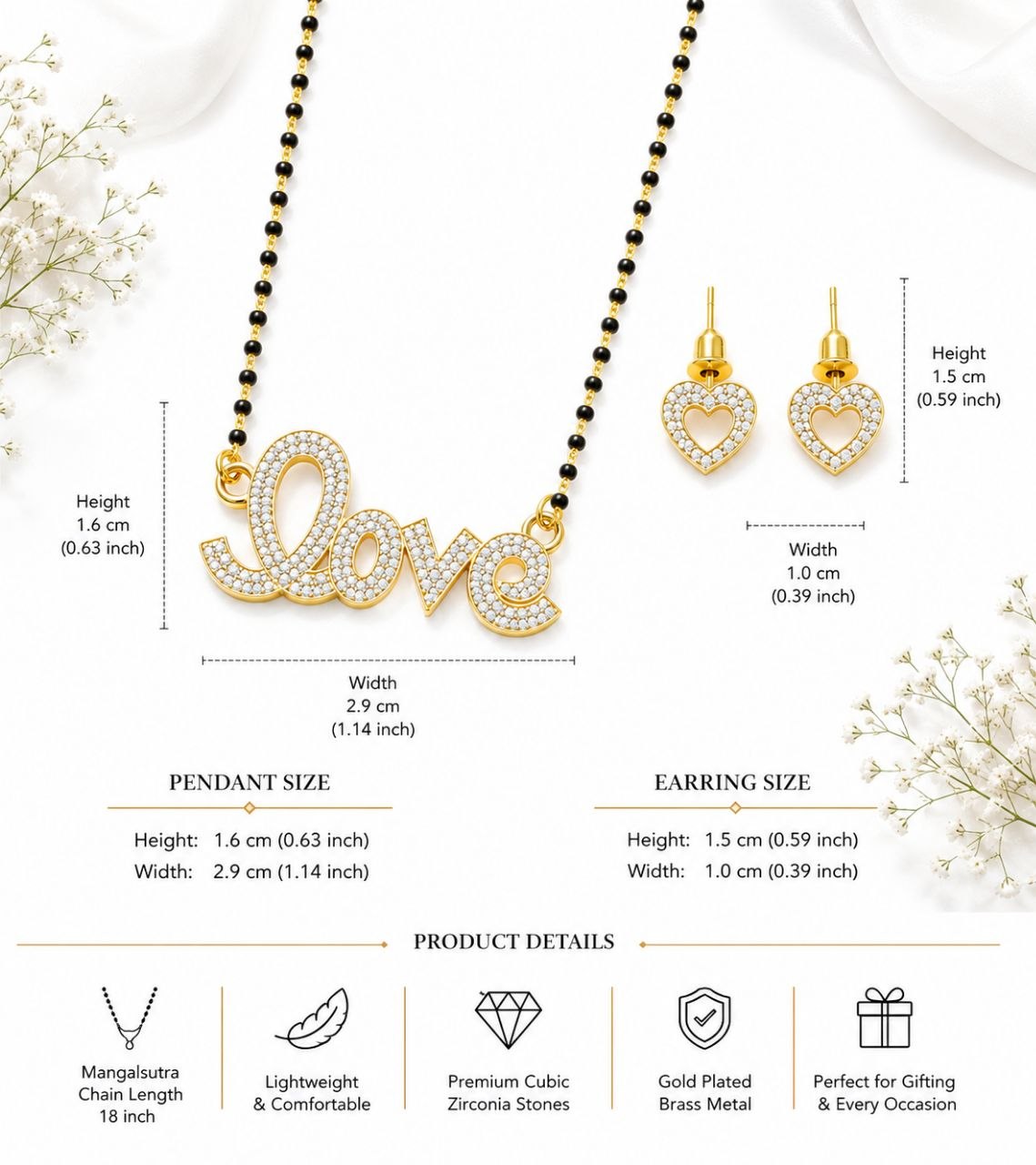 Luxury Love AD Mangalsutra Set with Heart Earrings | ImiStyle Jewellery