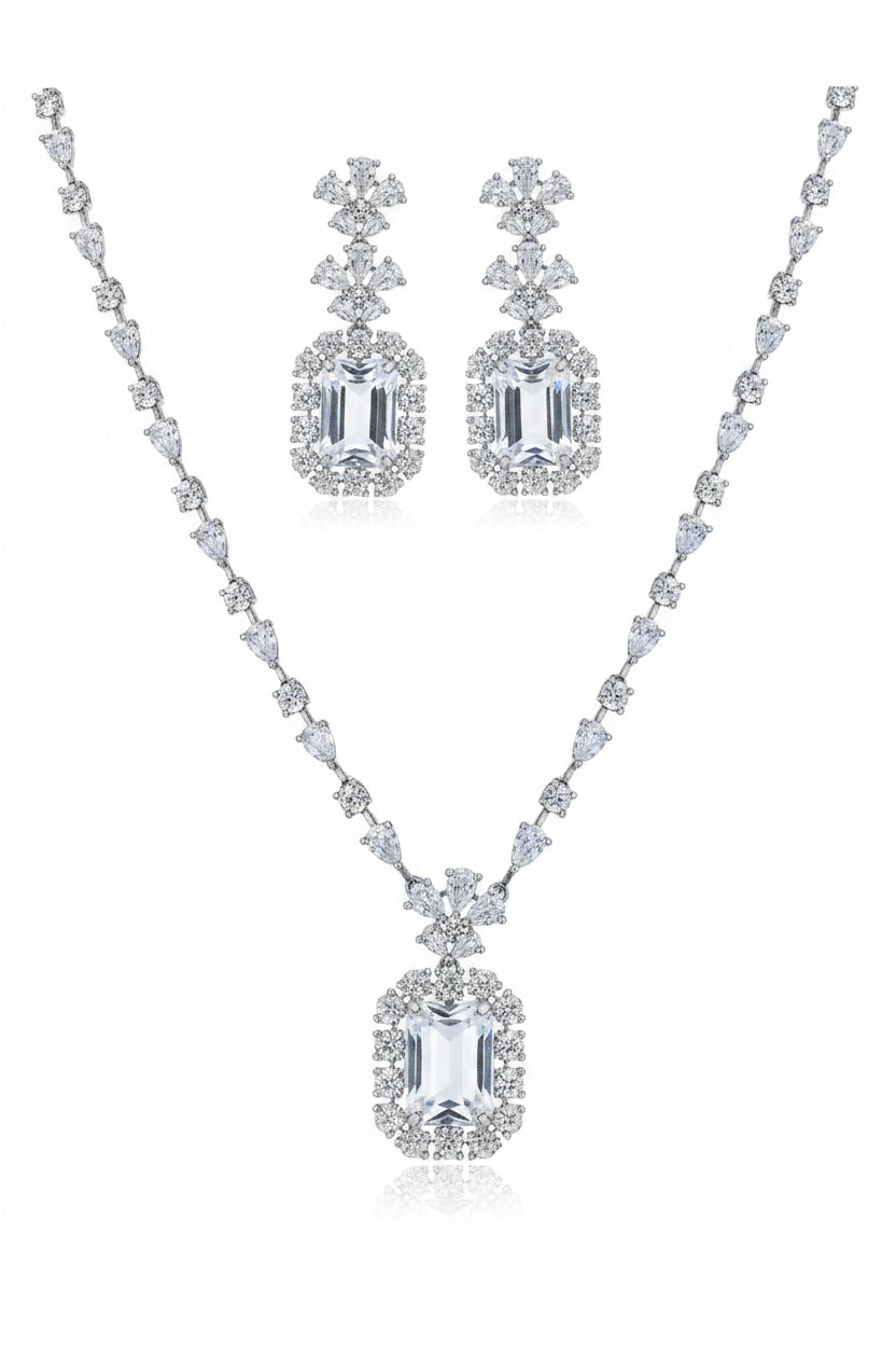 Elegant Yellow Stone Necklace Set for Women | Crystal Square Pendant Earrings Set Imitation Jewellery | ImiStyleJewellery - Imistyle Jewellery