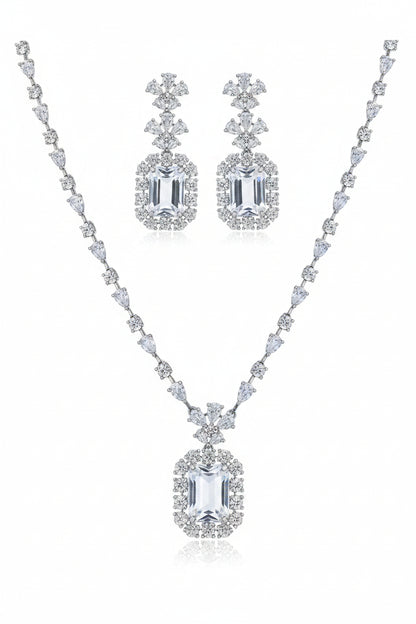 Elegant Yellow Stone Necklace Set for Women | Crystal Square Pendant Earrings Set Imitation Jewellery | ImiStyleJewellery - Imistyle Jewellery