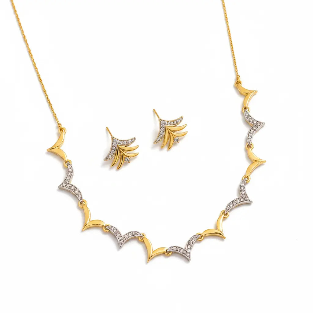 Modern Gold CZ Necklace Set for Women | Geometric Designer Pendant & Earrings Set | ImiStyleJewellery - Imistyle Jewellery