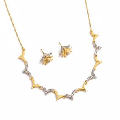 Modern Gold CZ Necklace Set for Women | Geometric Designer Pendant & Earrings Set | ImiStyleJewellery - Imistyle Jewellery