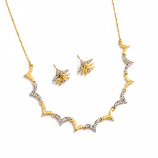 Modern Gold CZ Necklace Set for Women | Geometric Designer Pendant & Earrings Set | ImiStyleJewellery - Imistyle Jewellery