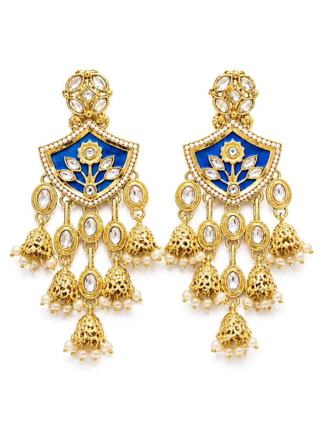 Royal Blue Kundan Pearl Jhumka Earrings for Women | Traditional Bridal Long Dangler Earrings IMISTYLE Jewellery - Imistyle Jewellery