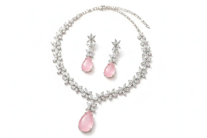 Blush Pink Teardrop Necklace Set with Floral Crystal Design | Elegant Imitation Jewellery for Women | ImiStyleJewellery - Imistyle Jewellery