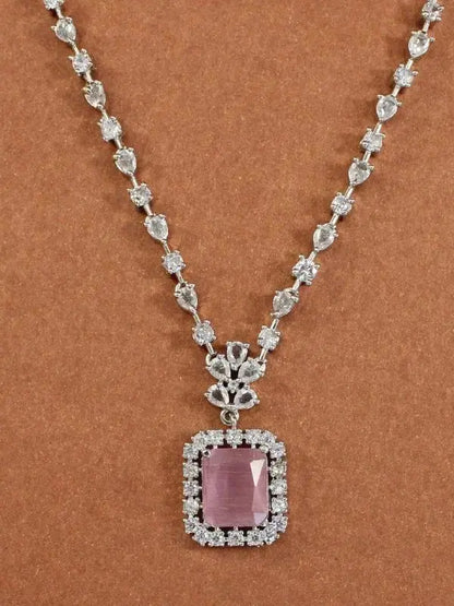 Elegant Blue Stone Necklace Set for Women | Crystal Halo Pendant Earrings Set Imitation Jewellery | ImiStyleJewellery - Imistyle Jewellery