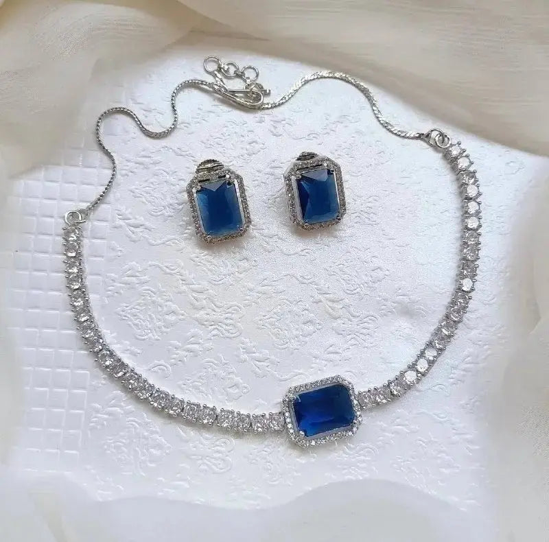 Pink Crystal Minimal Necklace Set for Women | Elegant Square Pendant Jewellery Set Imitation Jewellery | ImiStyleJewellery - Imistyle Jewellery
