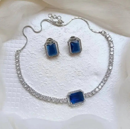 Pink Crystal Minimal Necklace Set for Women | Elegant Square Pendant Jewellery Set Imitation Jewellery | ImiStyleJewellery - Imistyle Jewellery