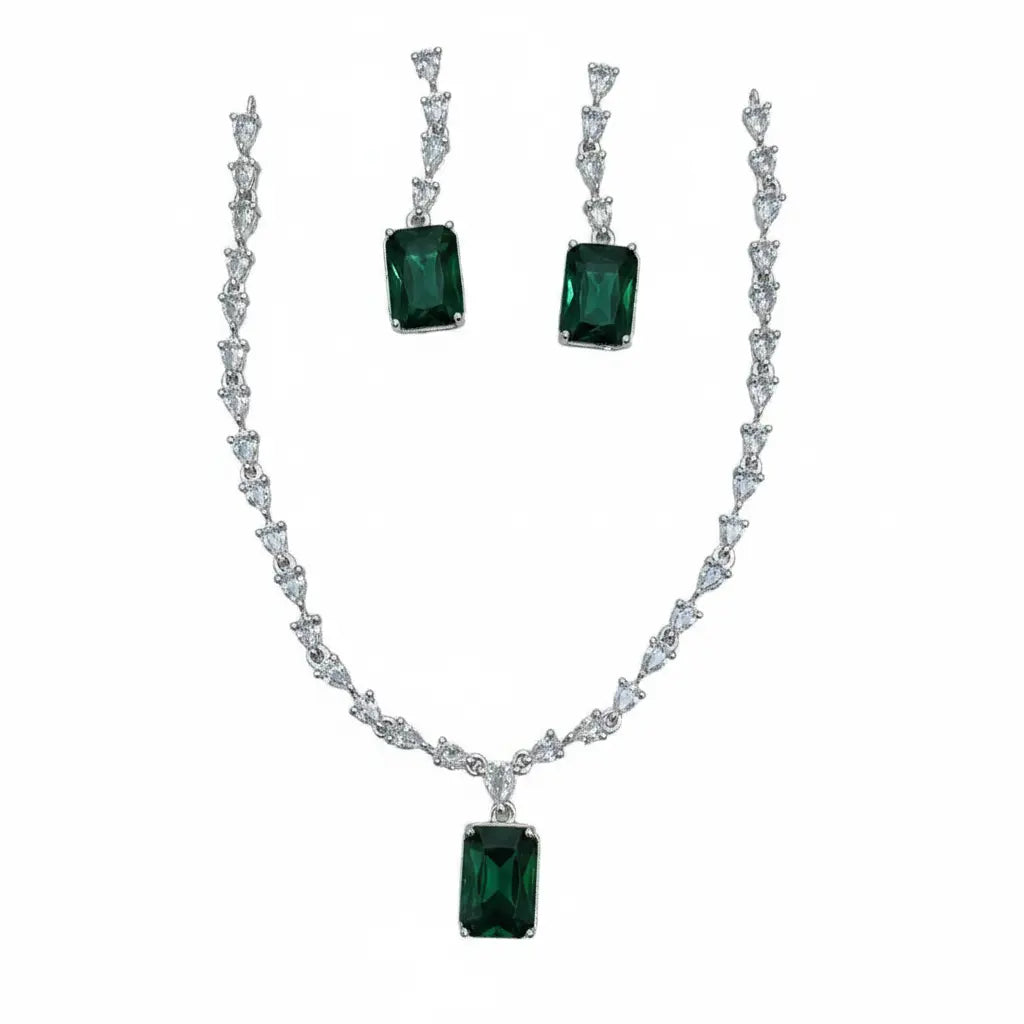 Aqua Blue Crystal Necklace Set with Earrings | Elegant Diamond Finish Imitation Jewellery for Women | ImiStyleJewellery - Imistyle Jewellery